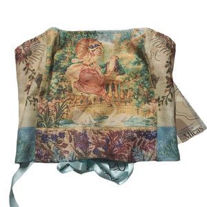 Rococo style Parisian tapestry corset MICAS small sky blue swans garden Sm
